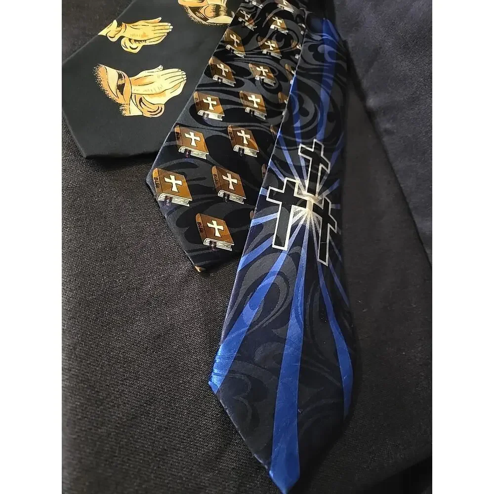 Lot Of 3 Men's Neckties Religious Ties Praying Hands Cross Bible Preacher Pastor